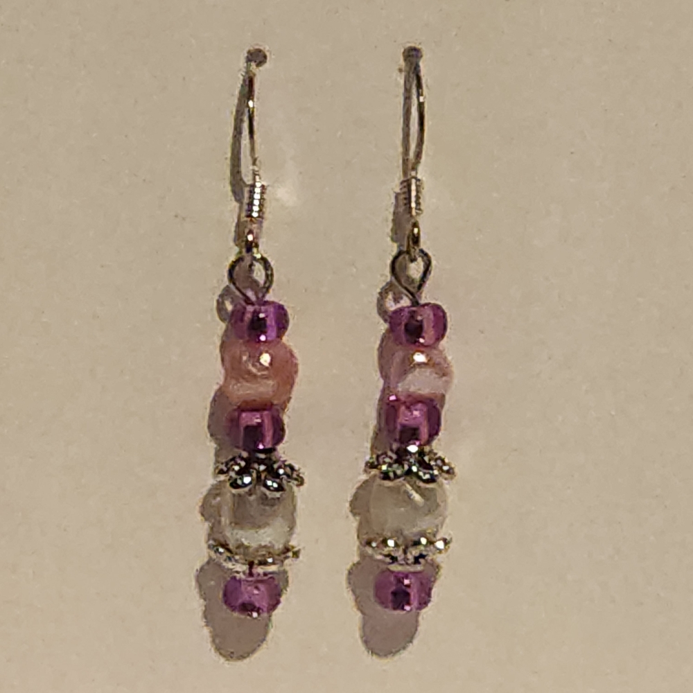 Handmade Freshwater Pearl And Pink Glass Bead Earrings